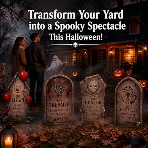 Halloween Tombstone Yard Signs Set - 4 Pack, 16.9 Inch Creepy Graveyard Decor