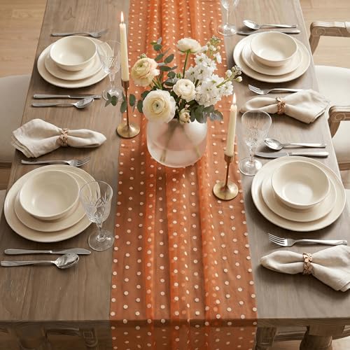 Caramel Gauze Flocking Table Runner 28 x 120 Inches for Fall Weddings & Events