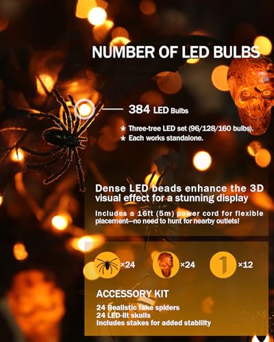 Halloween Decor Set - 4ft, 5ft & 6ft Black Maple Trees with LED Lighting & Ornaments (Variation of THIS listing)