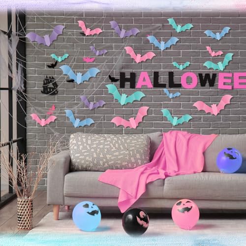 Pastel Halloween Bat Wall Decor Set - 64 Waterproof PVC Bats for Indoor & Outdoor Use