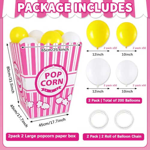 Pink Popcorn Balloon & Prop Set with Giant Popcorn Boxes - 200 Balloons (Pink / 204)