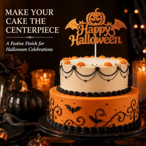 Halloween Cupcake Toppers Glitter Pumpkin Bat Cake Picks 10 Pack