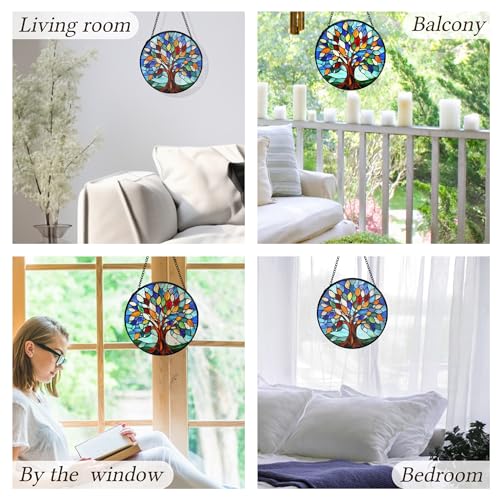 Tree of Life Sun Catcher - Stained Glass Window Hanging, Indoor Wall Decor, 7.9in - Variation of Tree