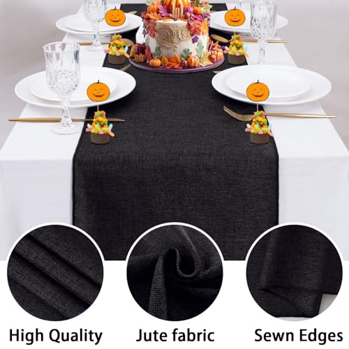 Black Burlap Table Runner 2 Pack 13x84 Inch Rustic Jute Linen - Black / 2 Pieces 13 x 84 Inch