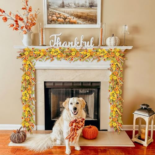 Artificial Fall Leaves Garland - 6ft Thanksgiving Decor with Golden Style