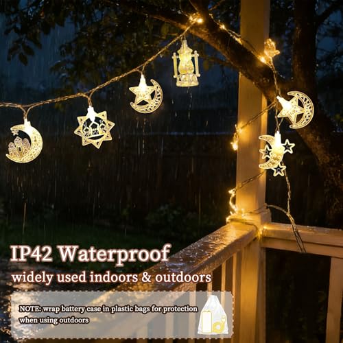 Moon Star String Lights 10FT 20 LED Fairy Lights Ramadan & Christmas Decor - Battery & USB Powered with 2 Modes Waterproof
