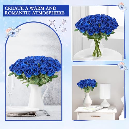 Artificial Blue Roses Bulk - 50 Realistic Silk Flowers for DIY & Decor - Blue / 50