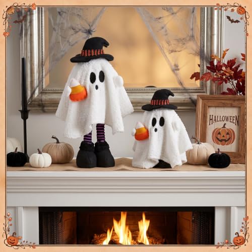 Halloween Ghost Figurines Set - Stretchable 12-16 Inch with Witch Hats & Accents - Corn Style 11.8"