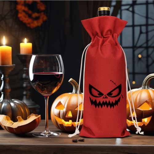 Halloween Wine Bag with Drawstring - Ghost Decor Gift for Wine Lovers - Variation of Halloween2