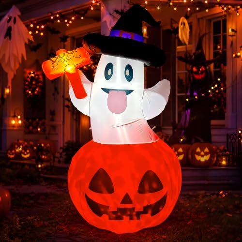 Halloween Inflatable Pumpkin Ghost with Black and White Variation - 5ft Outdoor Decor