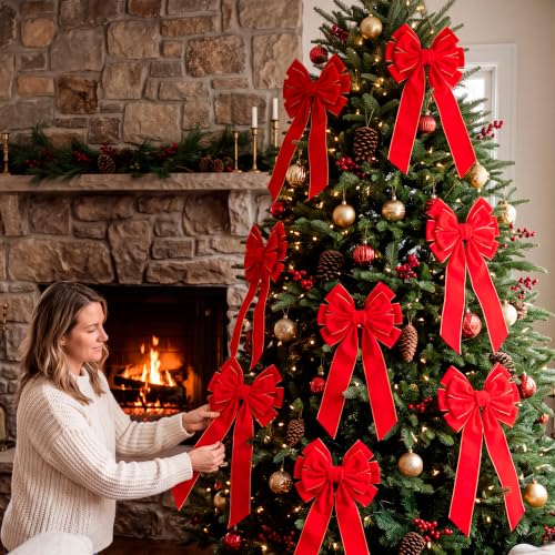 9-Pack Large Red Velvet Christmas Bows for Wreaths & Decorations - Indoor & Outdoor Holiday Decor Variation 9