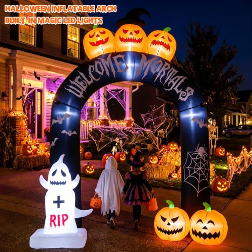 Halloween Inflatable Pumpkin Ghost Archway with LED Lights - 7.9 Ft Weatherproof Yard Decor - Pumpkin Arch Variation