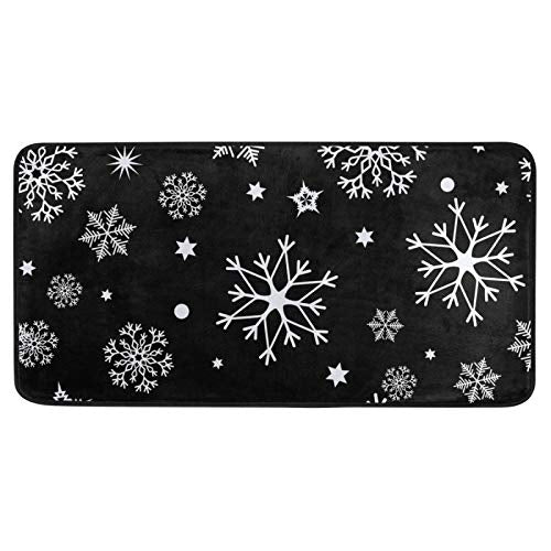 Indoor Doormat Non Slip Floor Rug - Washable Christmas Snowflake 39x20 Inch - Black