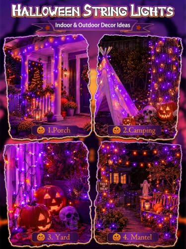 Orange and Purple Solar Halloween String Lights - 6 Pack, 198FT, 600 LED Outdoor Decor
