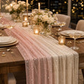 Champagne Pink Sequin Sheer Table Runner 28x120 Inch 6PCS Boho Wedding Party Decor