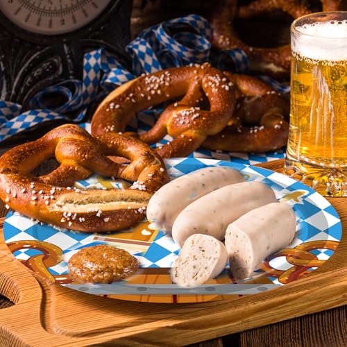 Oktoberfest Paper Plate Set - Blue & White Beer Theme Disposable Party Plates
