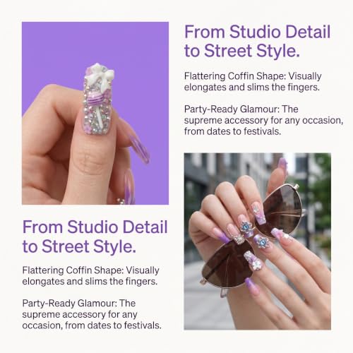Long Square Handmade Press-On Nails Luxury Acrylic Fake Nails - HM-LS-07