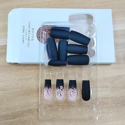 CEWEWP Fall Pink Black Gradient Square Coffin Press-On Nails A1 - 24PCS False Nails for Women