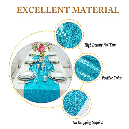 Turquoise Sequin Table Runner Pack of 5 - 12x108 Inch Wedding Party Decor