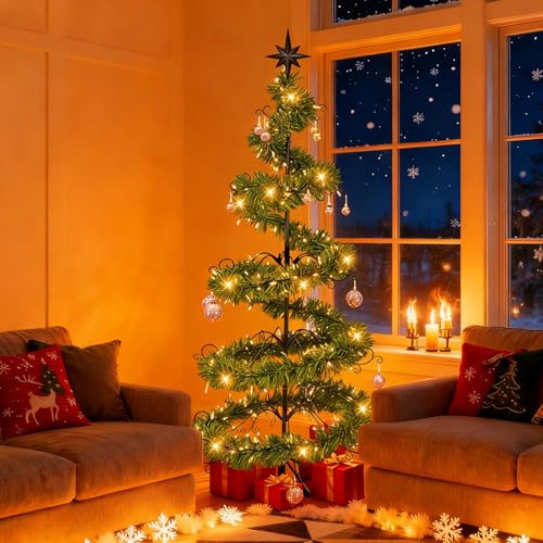 6ft Wrought Iron Christmas Tree Ornament Stand Black Scroll Space Saver