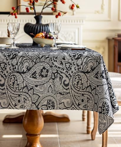 Black Damask Tablecloth for Rectangular Tables 57x102 Inches Waterproof & Wrinkle-Resistant