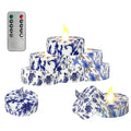 Blue & White Porcelain Flameless Tea Lights with Remote - BMP MIX, 12 Pack