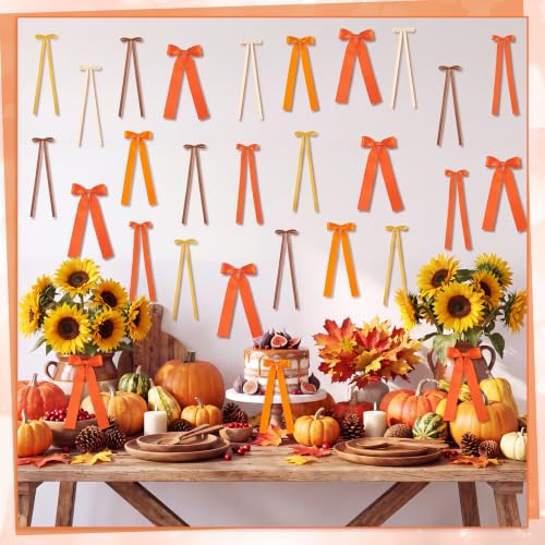 Fall Bows Wall Decor - 48 Orange Bows for Fall Tree Topper & Party Decorations - Variation: Orange