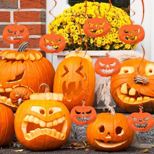 Halloween Pumpkin Hanging Decorations - Orange Swirls, Party Favors, 15pcs - Pumpkin-Orange