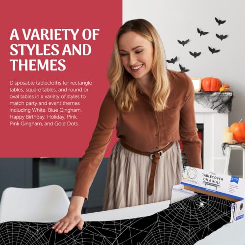Halloween Web Plastic Table Cover Roll - 54in x 3600in, Disposable Party Tablecloth