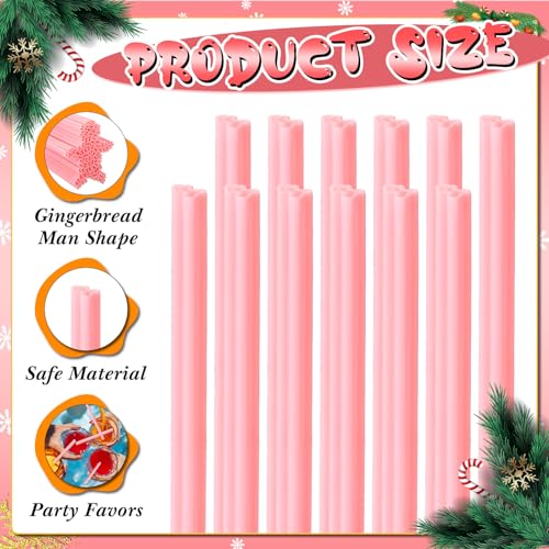 Plastic Gingerbread Man Drinking Straws - 100 Pack for Christmas Parties