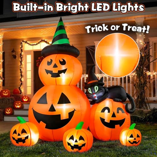 6FT Halloween Inflatable Pumpkins with Black Cat and Bright LED Lights - Outdoor Yard Decor - Variation: 6FT Pumpkins