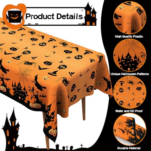Halloween Tablecloth 3 Pcs Set Waterproof Plastic Rectangular Table Cover with Bat Pumpkin Ghost - 54x108 Inch - Variation of THIS listing