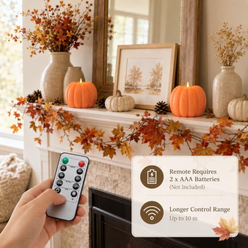 Fall Decor Flameless Pumpkin Candle with Remote & Timer - Real Wax, 5.6 Inch