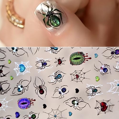 Halloween Spider Nail Stickers - 5D Embossed Spider Web Decals for Nails - Variation Spider-14