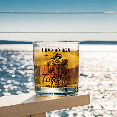 Black Cowboy Skeleton Whiskey Glass - Funny Western Halloween Gift, 10 oz