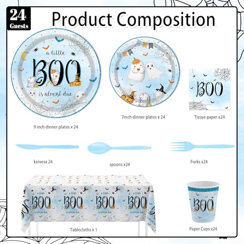 Halloween Baby Shower Decorations Boy - Little Boo is Almost Due Party Supplies Set