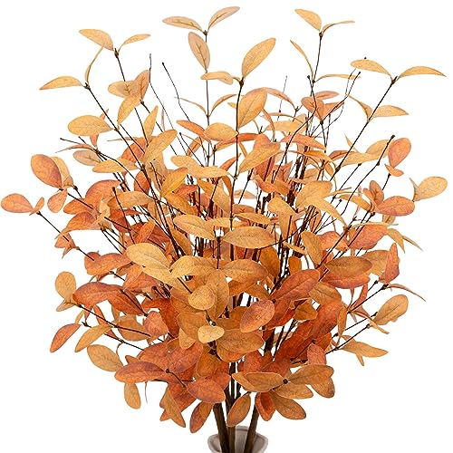 Gold Fall Eucalyptus Stems - Artificial Autumn Leaves for Floral Arrangements & Home Decor