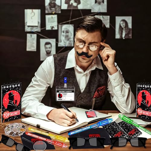 Black Spy Detective Party Favors Kit for Kids - 132 Pieces with Sunglasses and Invisible Ink Pen