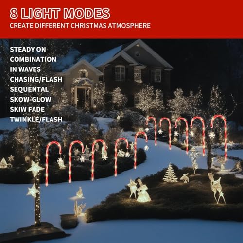 Solar Candy Cane Pathway Lights Set - 20 Warm White Outdoor Christmas Yard Decor - Variation of 20 Pack - Warm White