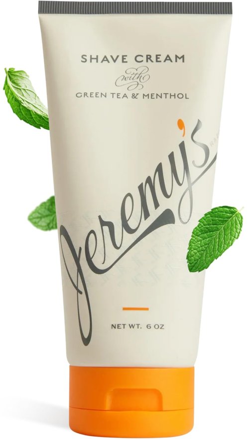 Jeremy’s Razors Shaving Cream for Men - All Natural Shave Cream With Green Tea & Menthol - Rich Lather For Face, Body, Head, Travel, Sensitive Skin & Razor Burn - Men's Grooming (Made in USA, 6 Fl Oz)