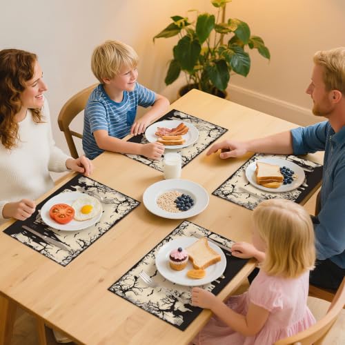 Halloween Witch Castle Placemats Set of 4 Washable Dining Table Decor - Mutakin