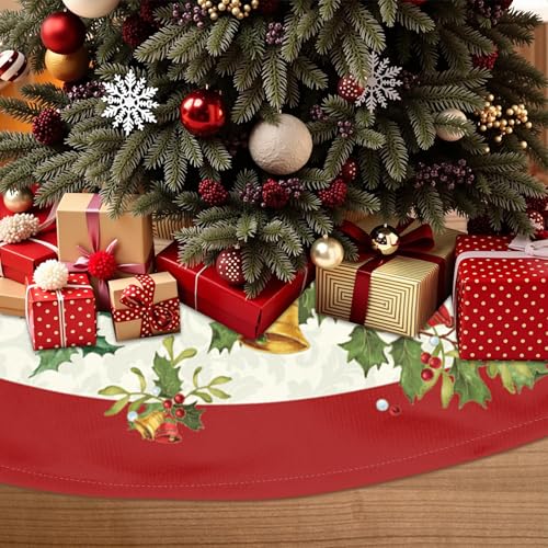 Christmas Tree Skirt 36 Inch Red and Cream Poinsettia Floral Festive Decor - Variation B