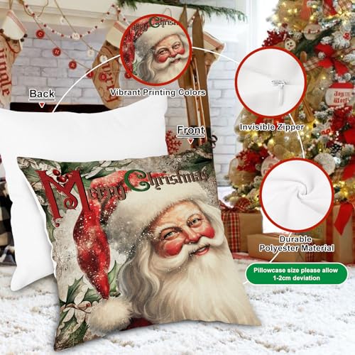 Green 26x26 Holiday Throw Pillow Covers Set of 4 - Xmas Xmas Decoration Cushion Santa Snowman Winter Home Decor