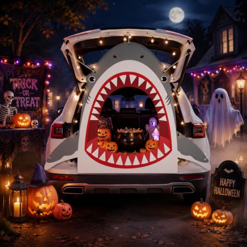 Halloween Shark Car Decorations Kit - Trunk or Treat Backdrop & Rope