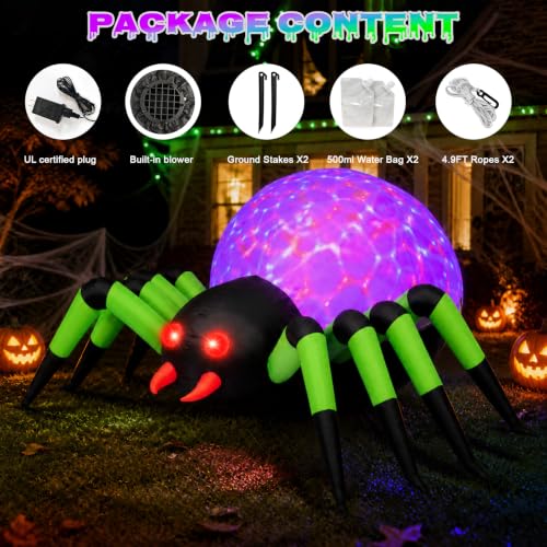 10FT Giant Halloween Inflatable Spider with LED Lights - Weather-Resistant Yard Decor