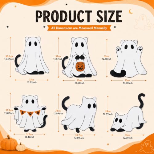 Halloween Ghost Cat Yard Signs with Stakes - Outdoor Decorations Set of 6