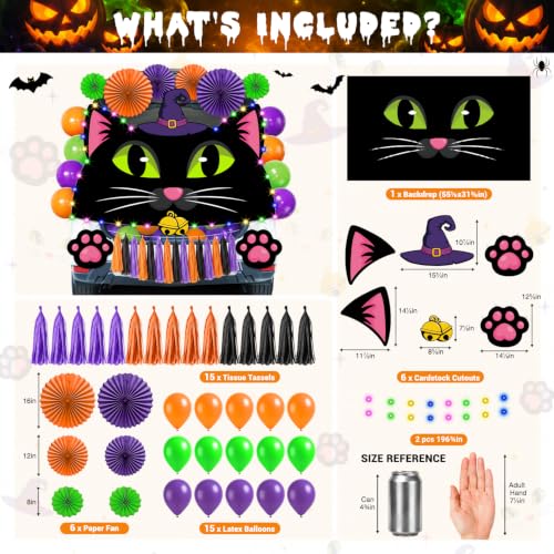 Halloween Car Decorations Kit with Black Cat Banner & Festive Accessories
