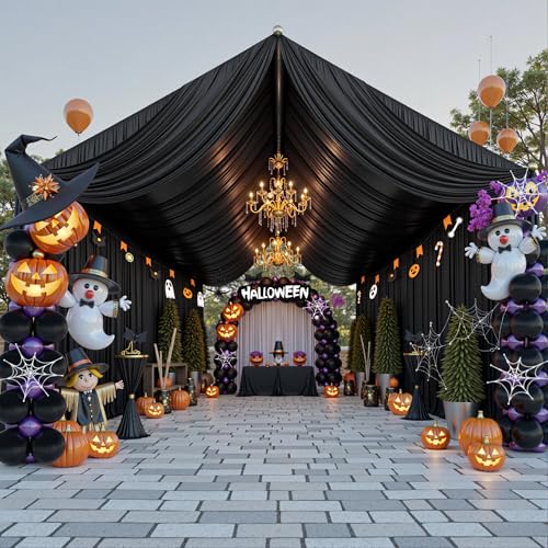 Black Ceiling Drapes - 4 Panels 60W x 30L ft for Halloween & Wedding Decor - Variation: Black / 60"W x 360"L (Pack of 4)