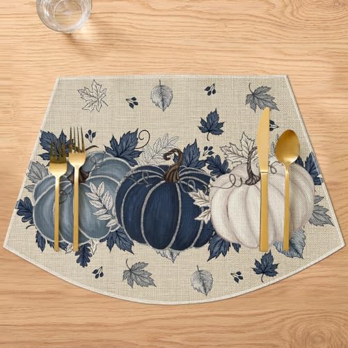 Navy Blue Pumpkin Fall Wedge Placemats Set of 4 - 12 x 18 Inches