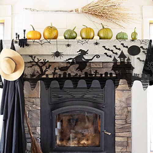 Halloween Mantle Scarf for Fireplace - Gothic Lace Haunted House Decor